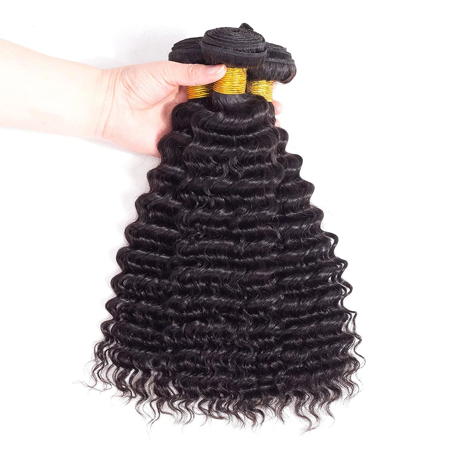 9A Deep Wave Wavy Extensions 100% Human Remy Unprocessed Virgin Hair Natural Black Color 1B - 16,18,18 INCH (3 Bundles)