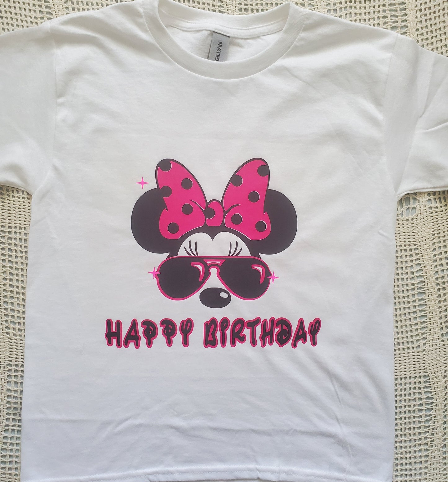 black/pink minnie mouse birthday kid's short sleeve T-shirt