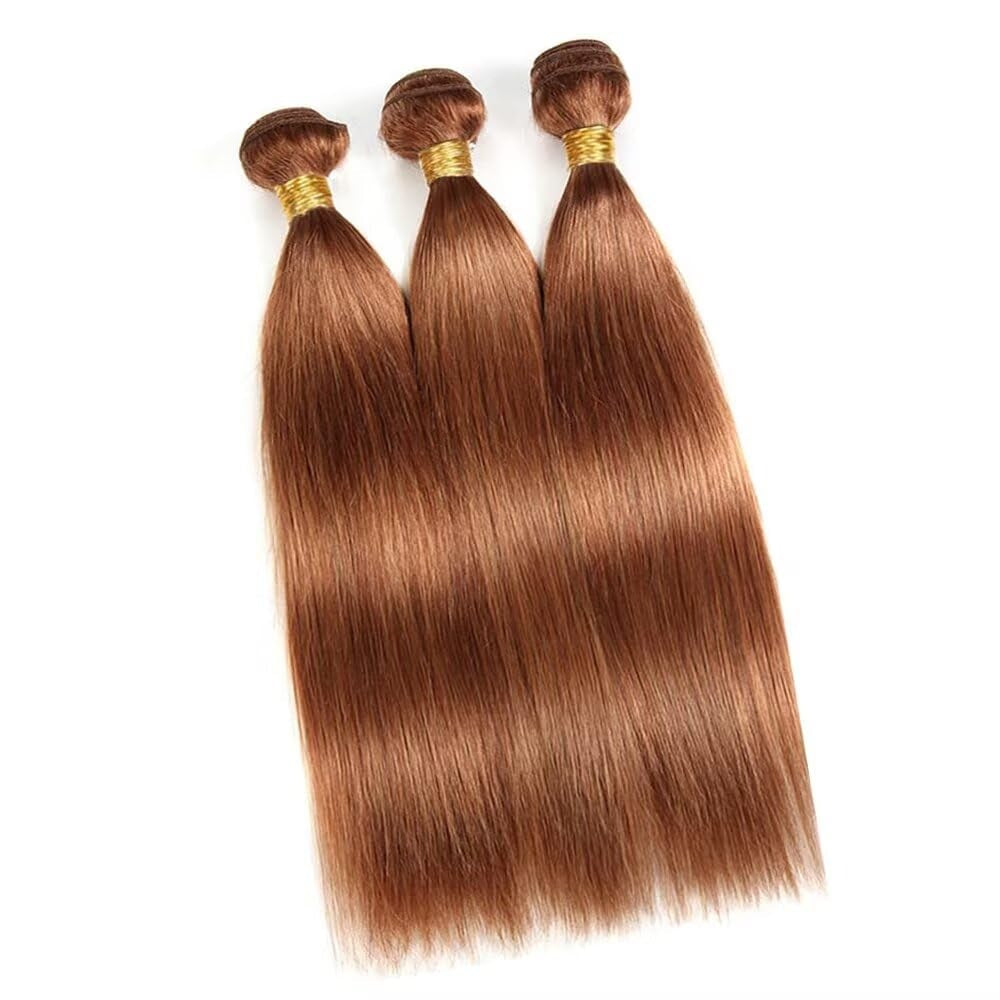 18 20 22 in Colored Light Brown Bundles Straight Human Hair 3 Pack Color 30 Unprocessed Brazilian Remy Real Virgin Wet and Wavy Quick Weave Sew in Human Hair Bundles for Black Women