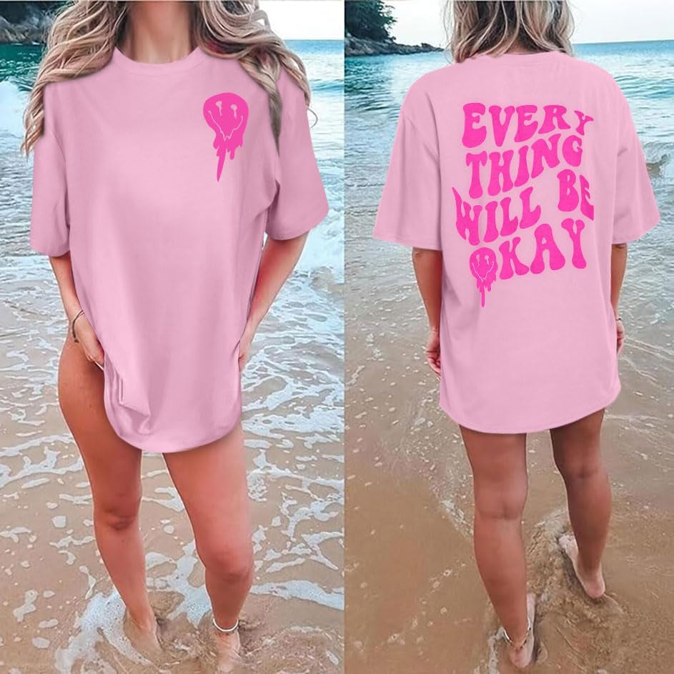 Womens Oversized Tshirt Graphic Tees Crew Neck Summer Short Sleeve Loose Fit Tops