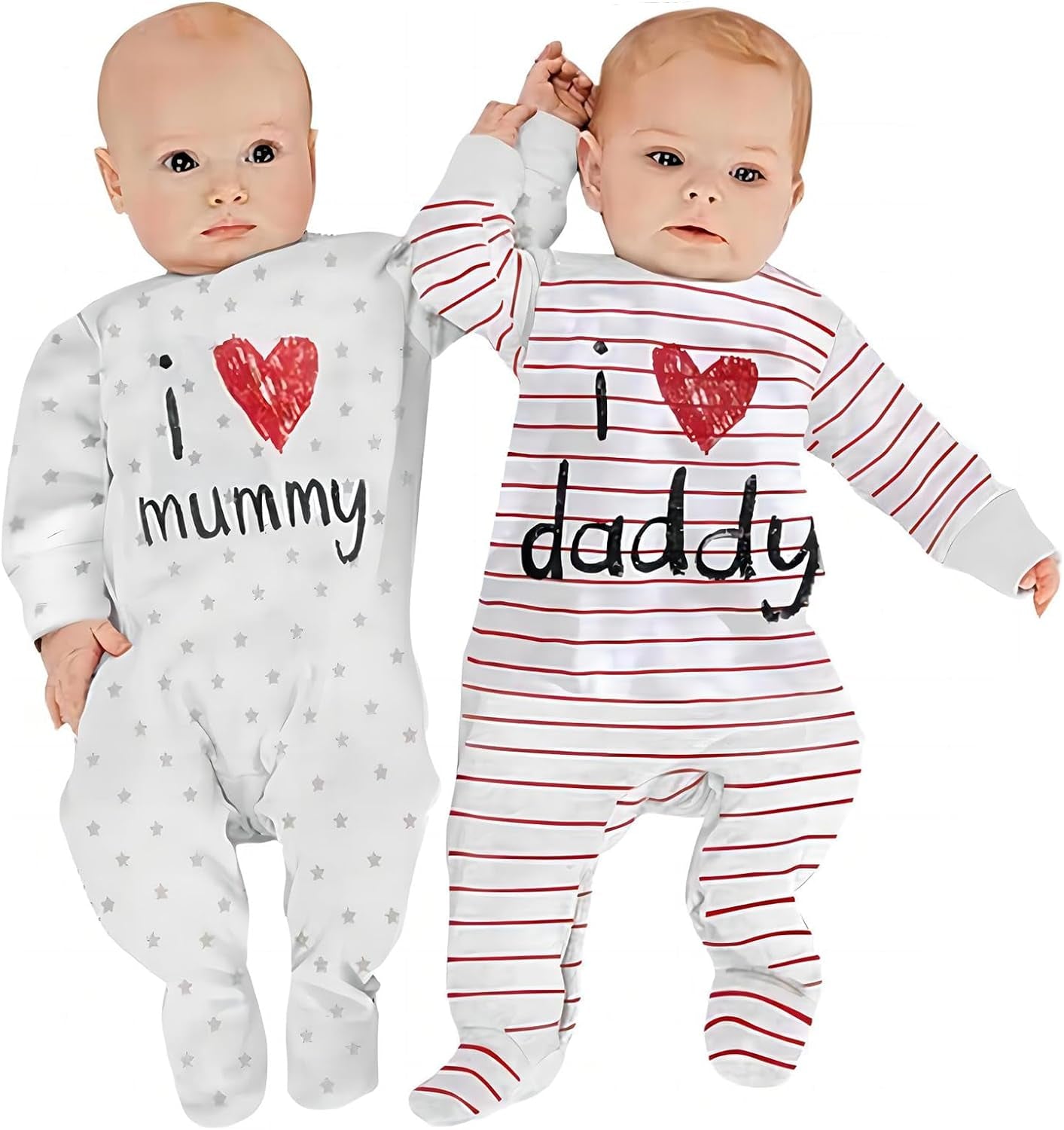 2-Pack Baby Clothes Newborn Bodysuits I Love Daddy &Mummy Romper, Cotton Footed Pajamas for Baby Boys and Girls
