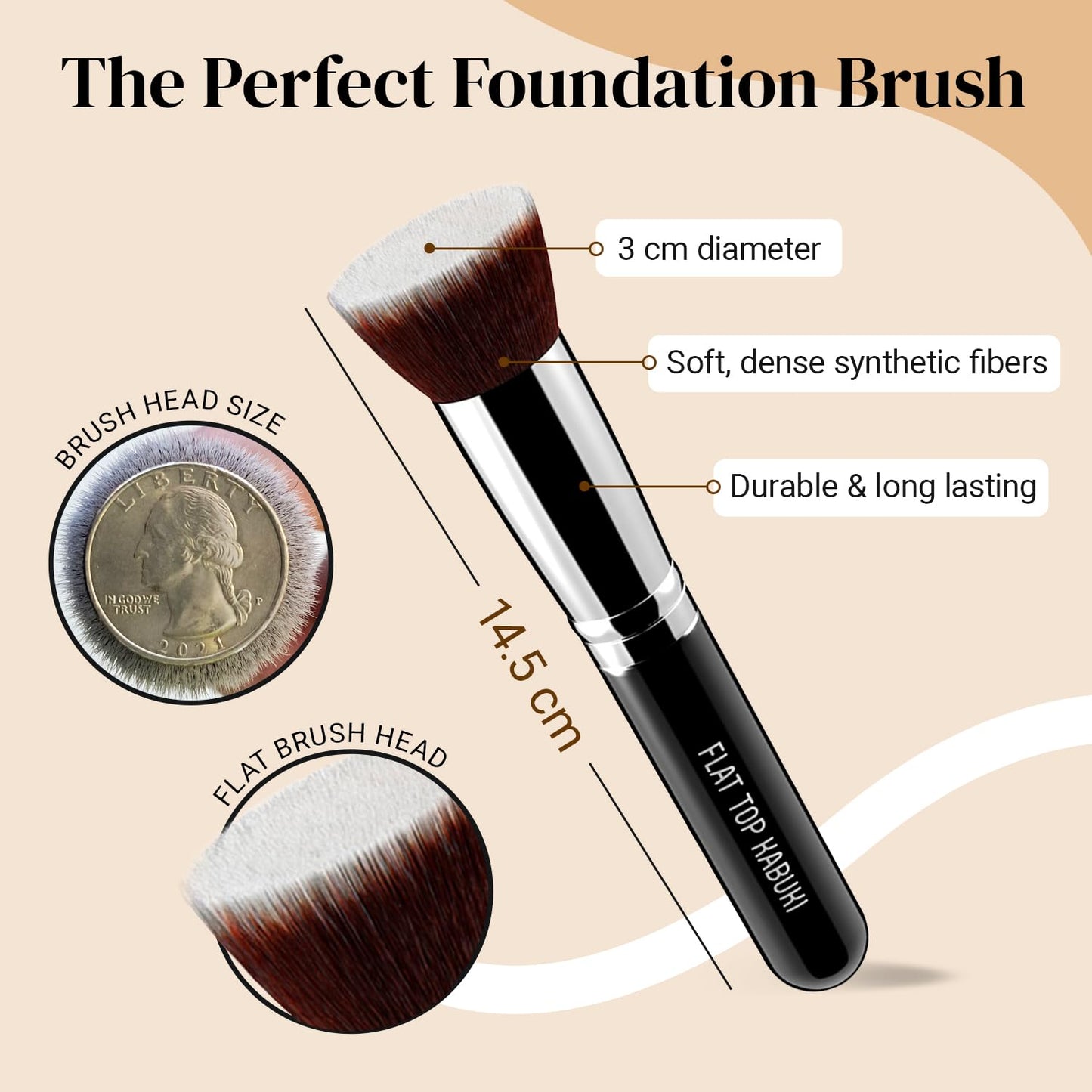 Flat Top Kabuki Foundation Brush by - Premium Makeup Brush for Liquid, Cream, and Powder - Buffing, Blending, and Face - 1.2" Top Diameter