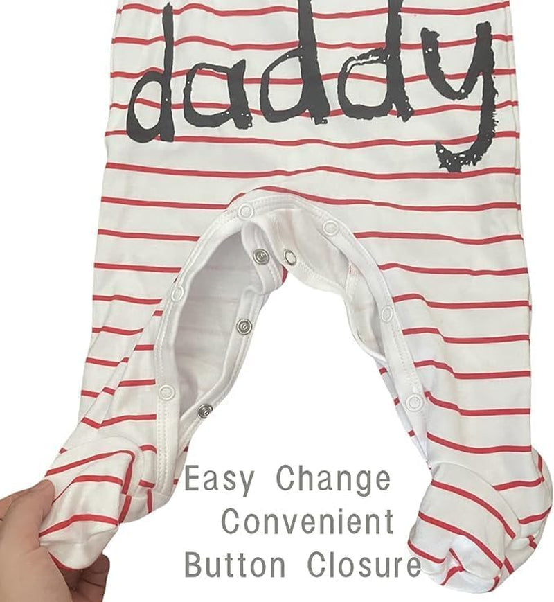 2-Pack Baby Clothes Newborn Bodysuits I Love Daddy &Mummy Romper, Cotton Footed Pajamas for Baby Boys and Girls