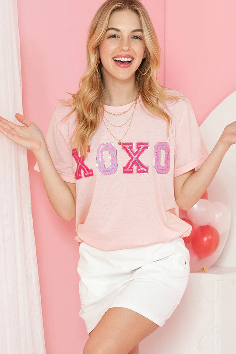 Pink Valentines Shiny XOXO Graphic T-Shirt