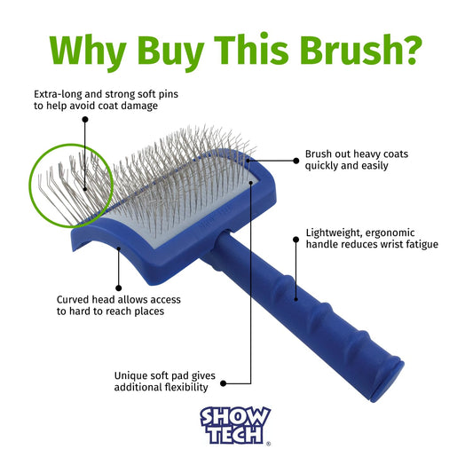 Tuffer than Tangles Slicker Brush for Dog Grooming with Long, Soft Pins, Medium Size, Perfect for Doodle Breeds, Angled Pins for Dematting, Remove Undercoat, Comfort Grip Handle