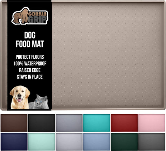 100% Waterproof Raised Edge BPA Free Silicone Pet Feeding Mat, Dog Cat Food Mats Contain Spills Protects Floors, Placemats for Cats and Dogs Water Bowl, Pets Accessories 16X10, Beige