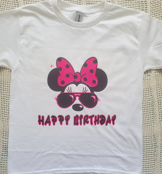 black/pink minnie mouse birthday kid's short sleeve T-shirt