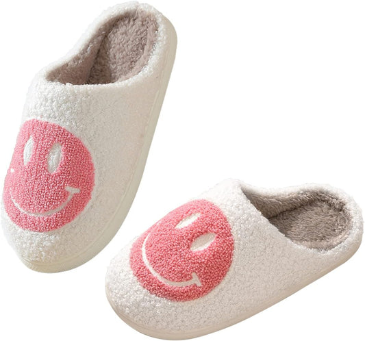 Smile Face Slippers for Women Happy Face Slippers Retro Soft Plush Warm Slip-On Slippers, Cozy Indoor Outdoor Slippers
