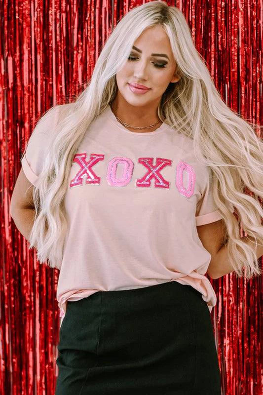 Pink Valentines Shiny XOXO Graphic T-Shirt