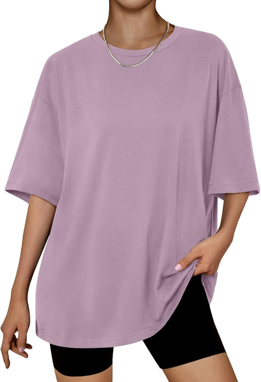 Womens Oversized Summer T Shirts Fashion Workout plus Size Tops Short Sleeve Beach Vacation Gym Clothes 2025
