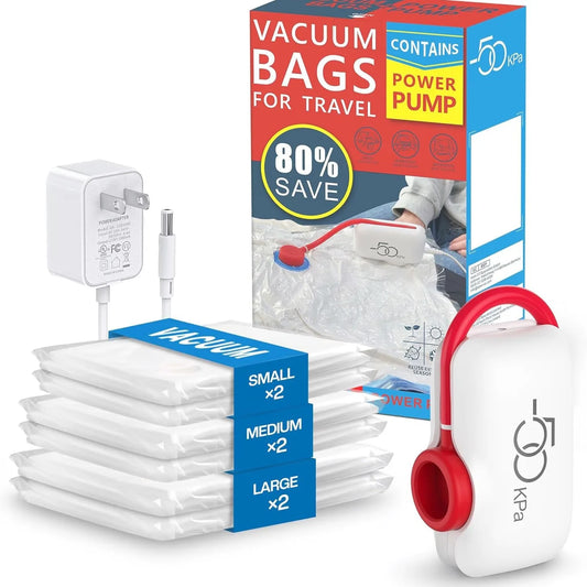 6-12Pack USB Electric Vacuum Compression Bags save Space Travel Light Vacuum Compression Power Pump with Lightweight Travel Bag