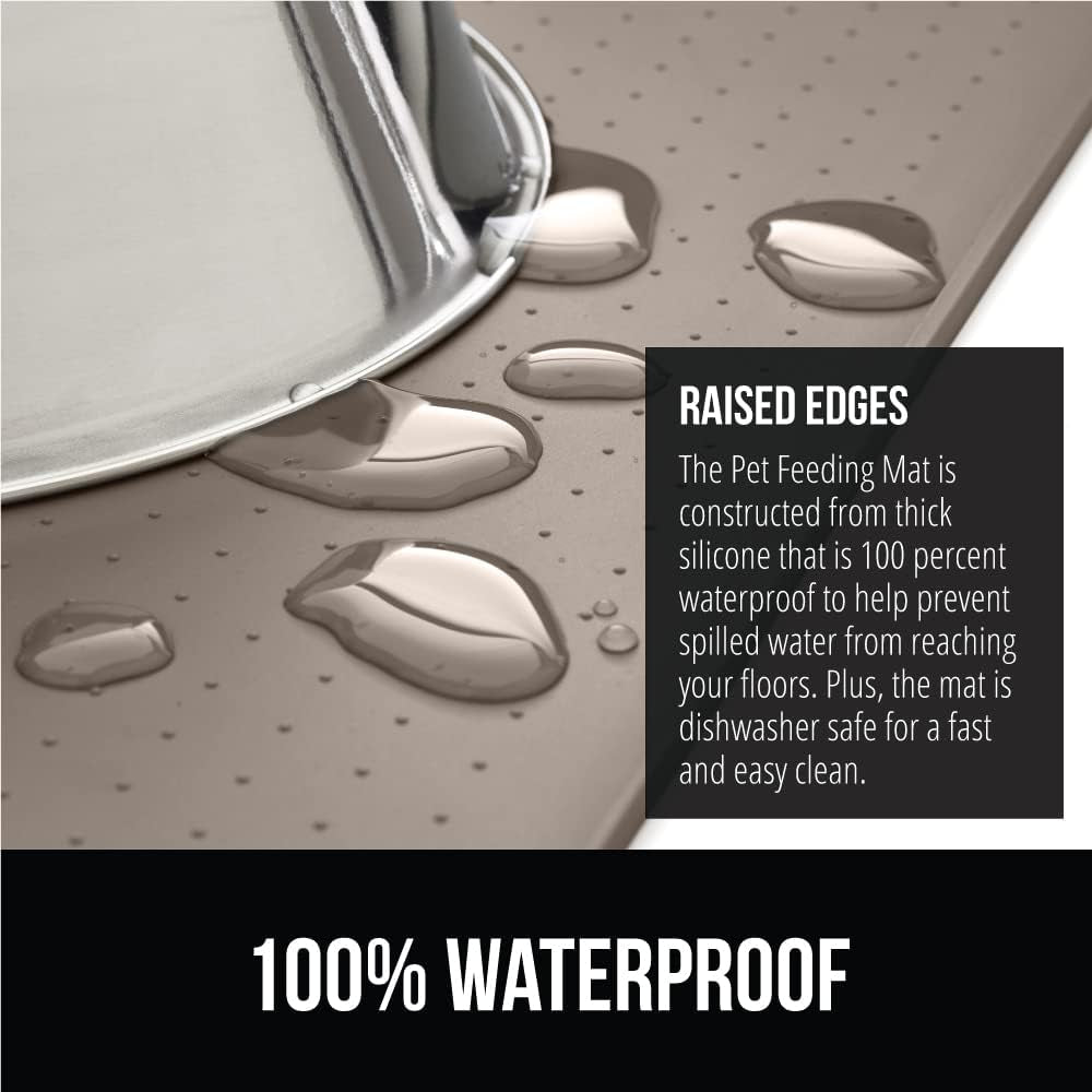 100% Waterproof Raised Edge BPA Free Silicone Pet Feeding Mat, Dog Cat Food Mats Contain Spills Protects Floors, Placemats for Cats and Dogs Water Bowl, Pets Accessories 16X10, Beige