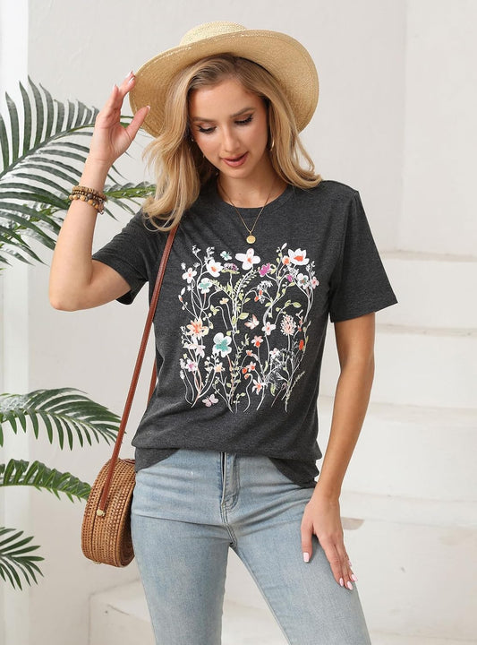 Womens Graphic Tees Casual Summer Short Sleeve Vintage T Shirts Tops