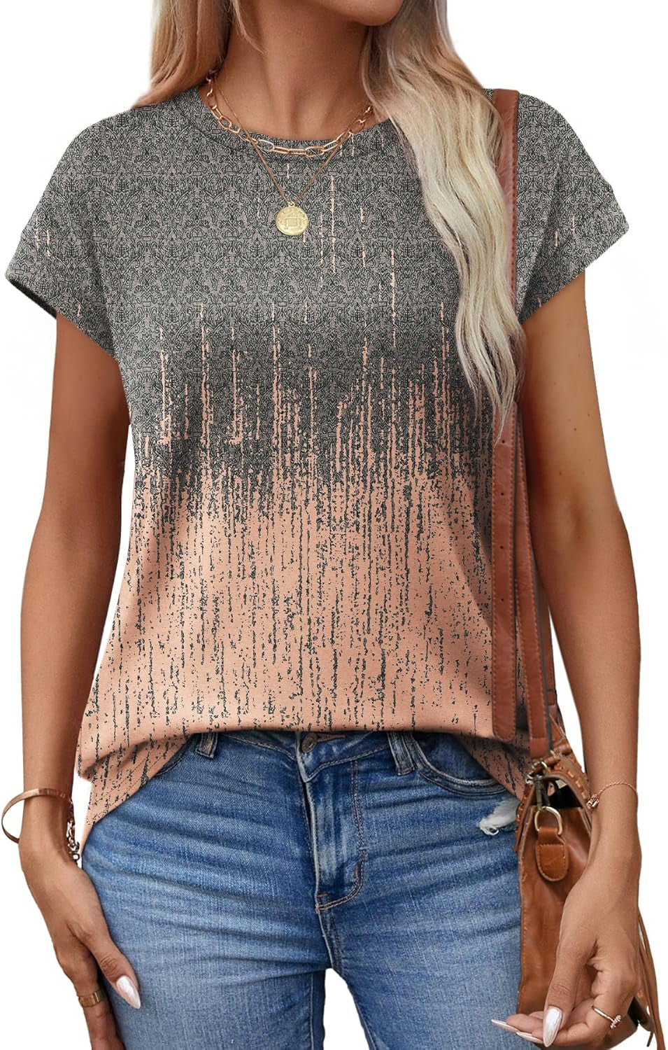 Womens Summer Tops Short Sleeve Shirts Crew Neck Cute Trendy Tunic Blouses (S-3XL)