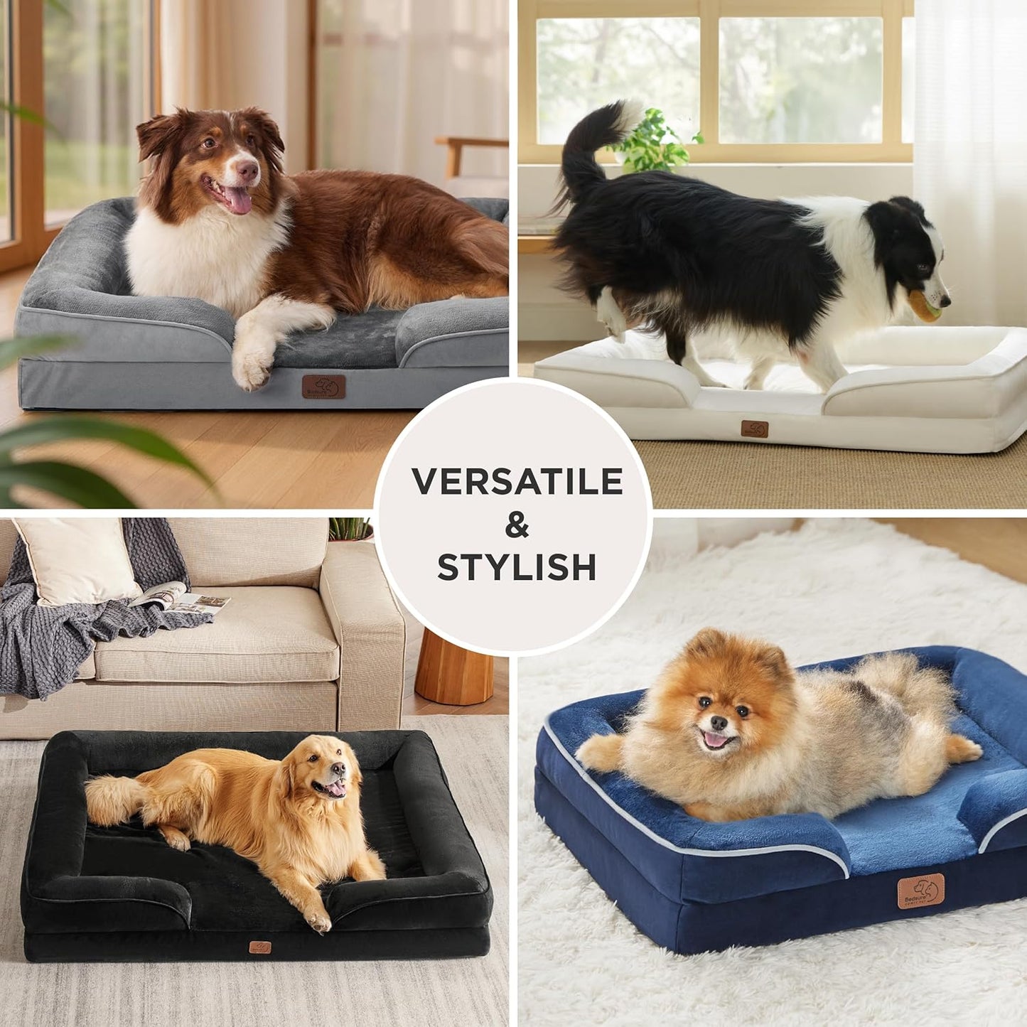 Orthopedic Dog Beds Large Sized Dog - Washable Large Dog Cat Bed Waterproof, Comfort Dogs Couch Sofa with Washable Removable Cover, Pet Bed with Nonskid Bottom, Grey, 35"