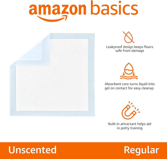 Dog and Puppy Pee Pads, 5-Layer Leak-Proof Super Absorbent, Quick-Dry Surface, Potty Training, Regular (22X22"), 100 Count, Blue & White