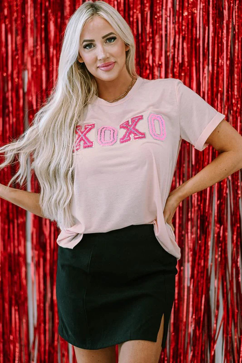 Pink Valentines Shiny XOXO Graphic T-Shirt