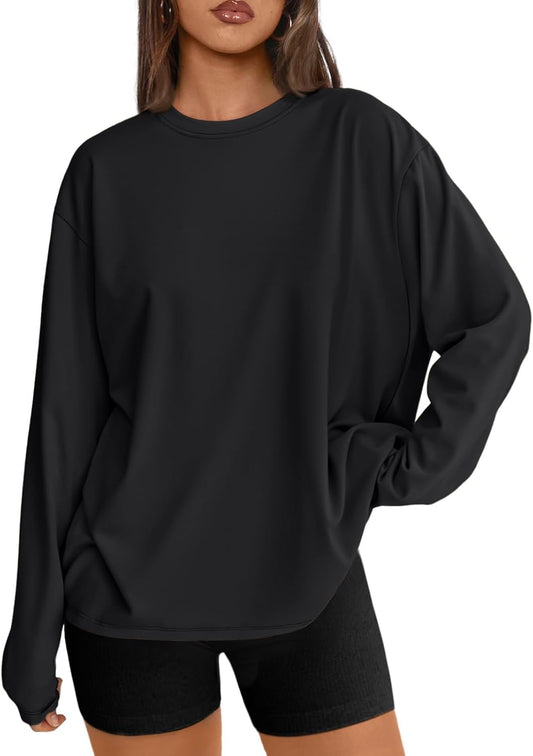 Womens Oversized Long Sleeve T Shirts 2025 Basic Crewneck Tee Fall Tops Casual Workout Y2K Clothes
