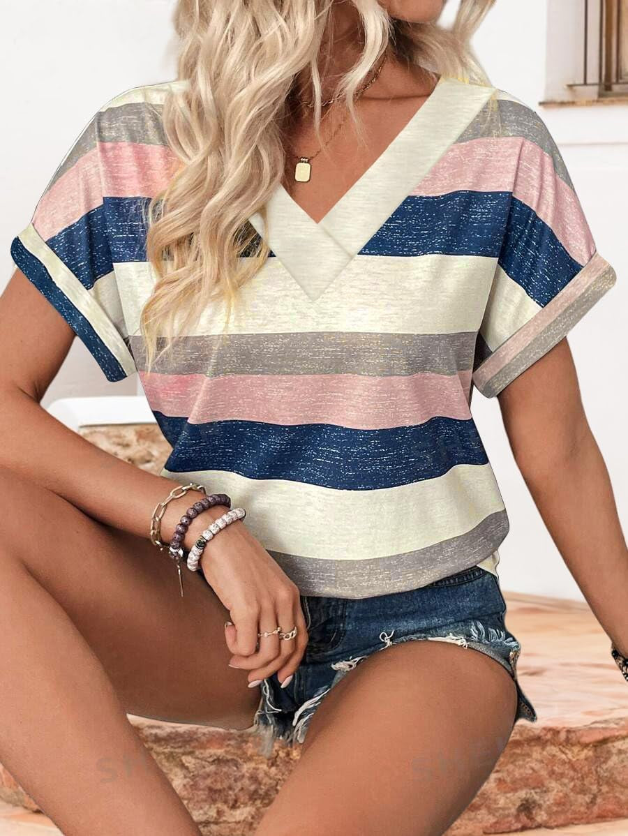 2PCS T Shirts Short Sleeve V Neck Tees Womens Fashion Tops Trendy Soft 2025 Casual Summer Spring Outfits Clothes
