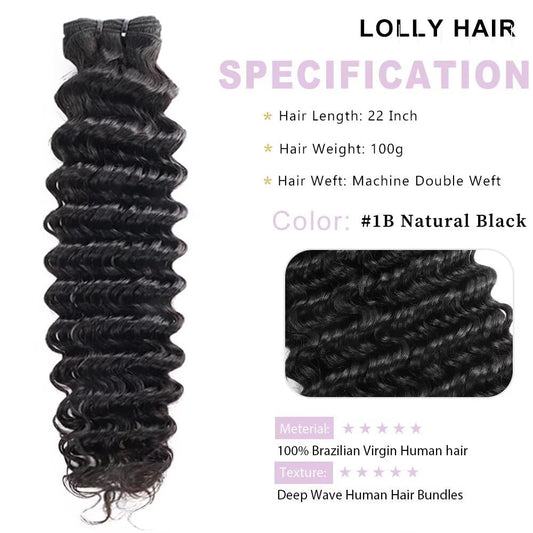 Deep Wave Bundles Human Hair 22 Inch 1 Bundle Water Wave Bundles 100% Unprocessed 10A Brazilian Virgin Human Hair Wet and Wavy Bundles Double Weft Natural Color