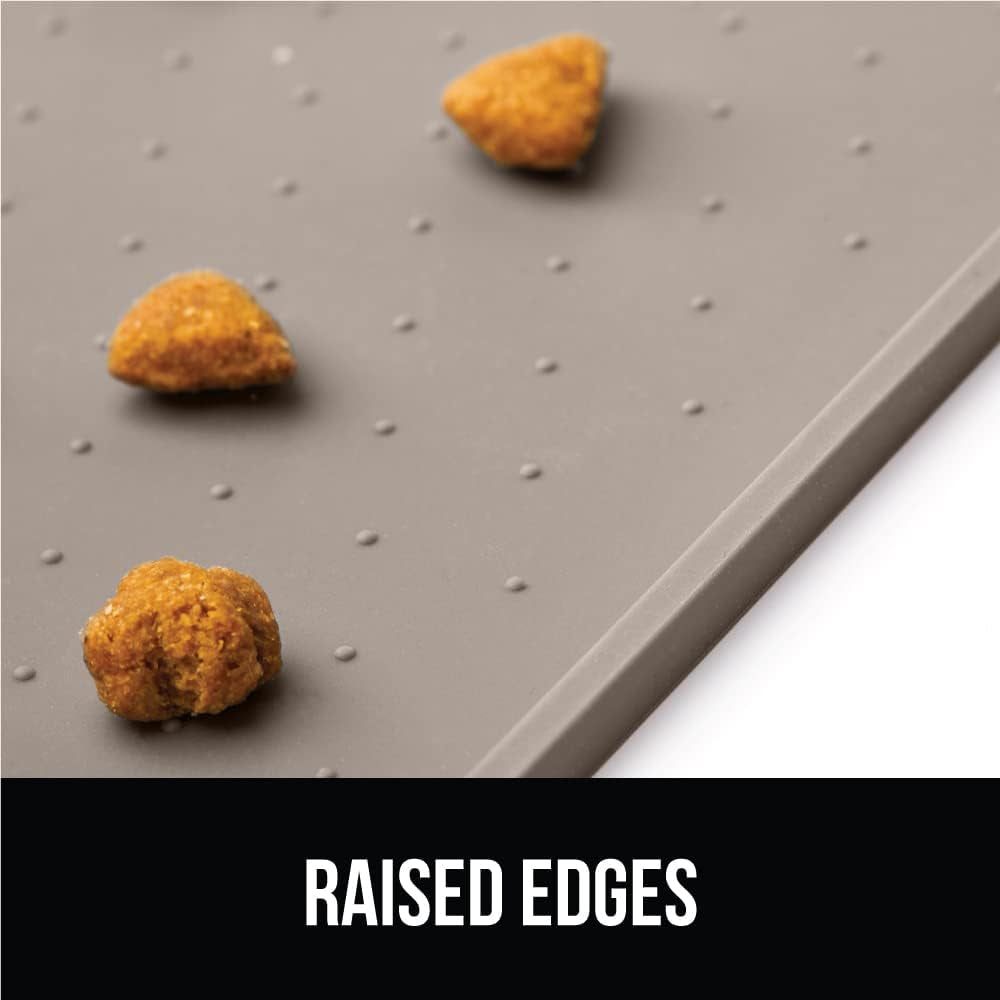 100% Waterproof Raised Edge BPA Free Silicone Pet Feeding Mat, Dog Cat Food Mats Contain Spills Protects Floors, Placemats for Cats and Dogs Water Bowl, Pets Accessories 16X10, Beige