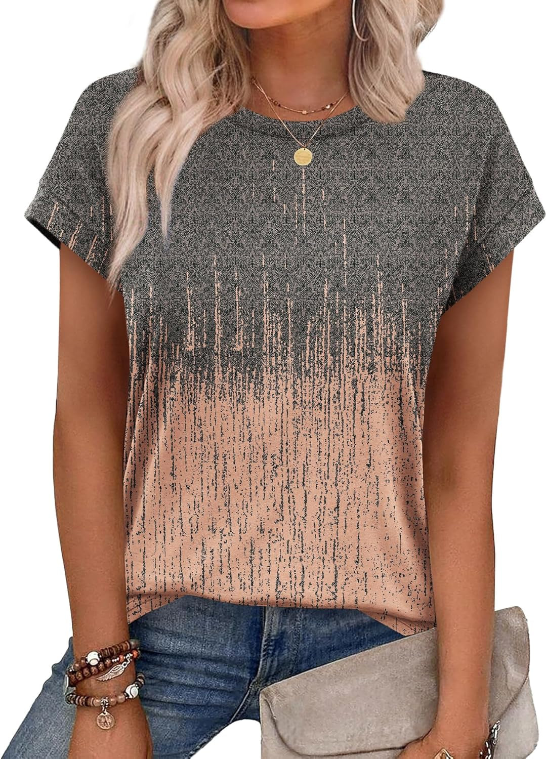Womens Summer Tops Short Sleeve Shirts Crew Neck Cute Trendy Tunic Blouses (S-3XL)