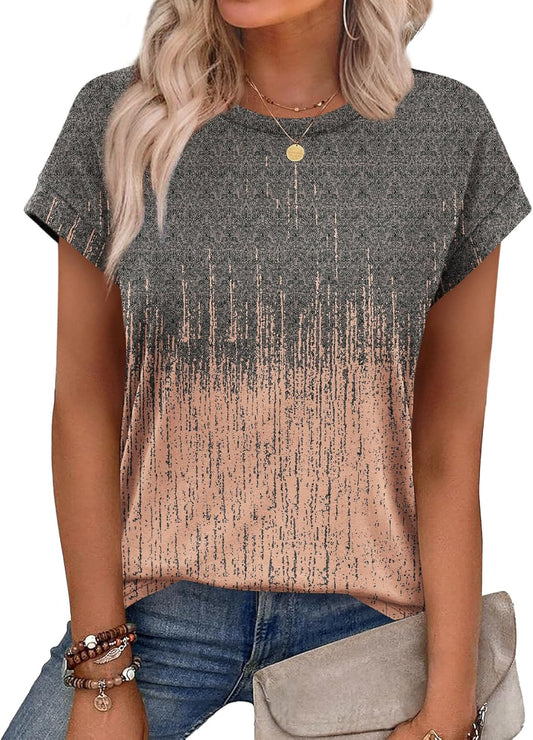 Womens Summer Tops Short Sleeve Shirts Crew Neck Cute Trendy Tunic Blouses (S-3XL)