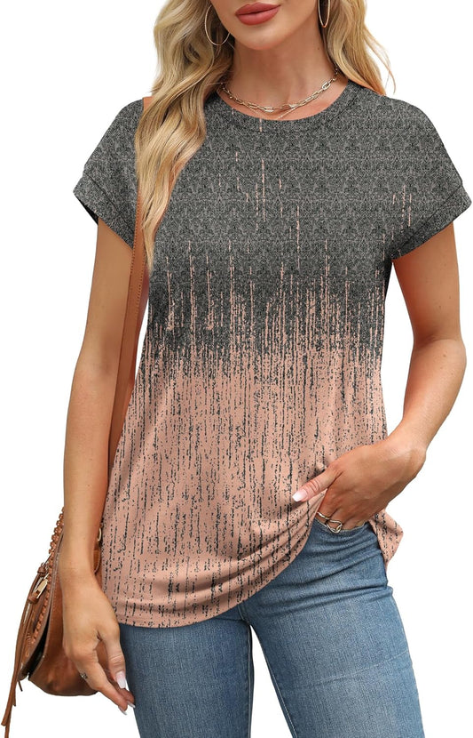 Womens Summer Tops Short Sleeve Shirts Crew Neck Cute Trendy Tunic Blouses (S-3XL)
