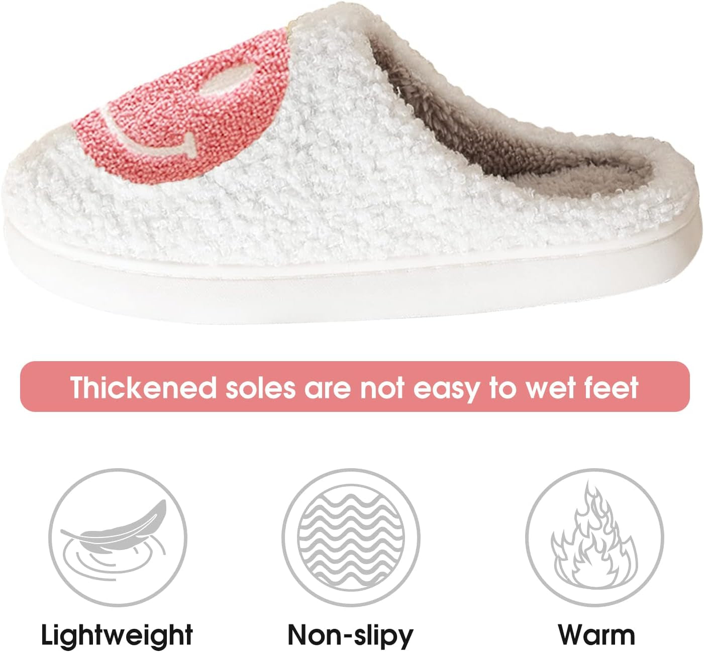 Smile Face Slippers for Women Happy Face Slippers Retro Soft Plush Warm Slip-On Slippers, Cozy Indoor Outdoor Slippers