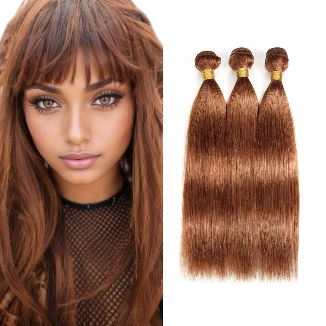 18 20 22 in Colored Light Brown Bundles Straight Human Hair 3 Pack Color 30 Unprocessed Brazilian Remy Real Virgin Wet and Wavy Quick Weave Sew in Human Hair Bundles for Black Women