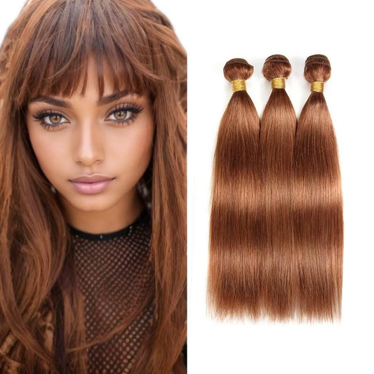 18 20 22 in Colored Light Brown Bundles Straight Human Hair 3 Pack Color 30 Unprocessed Brazilian Remy Real Virgin Wet and Wavy Quick Weave Sew in Human Hair Bundles for Black Women