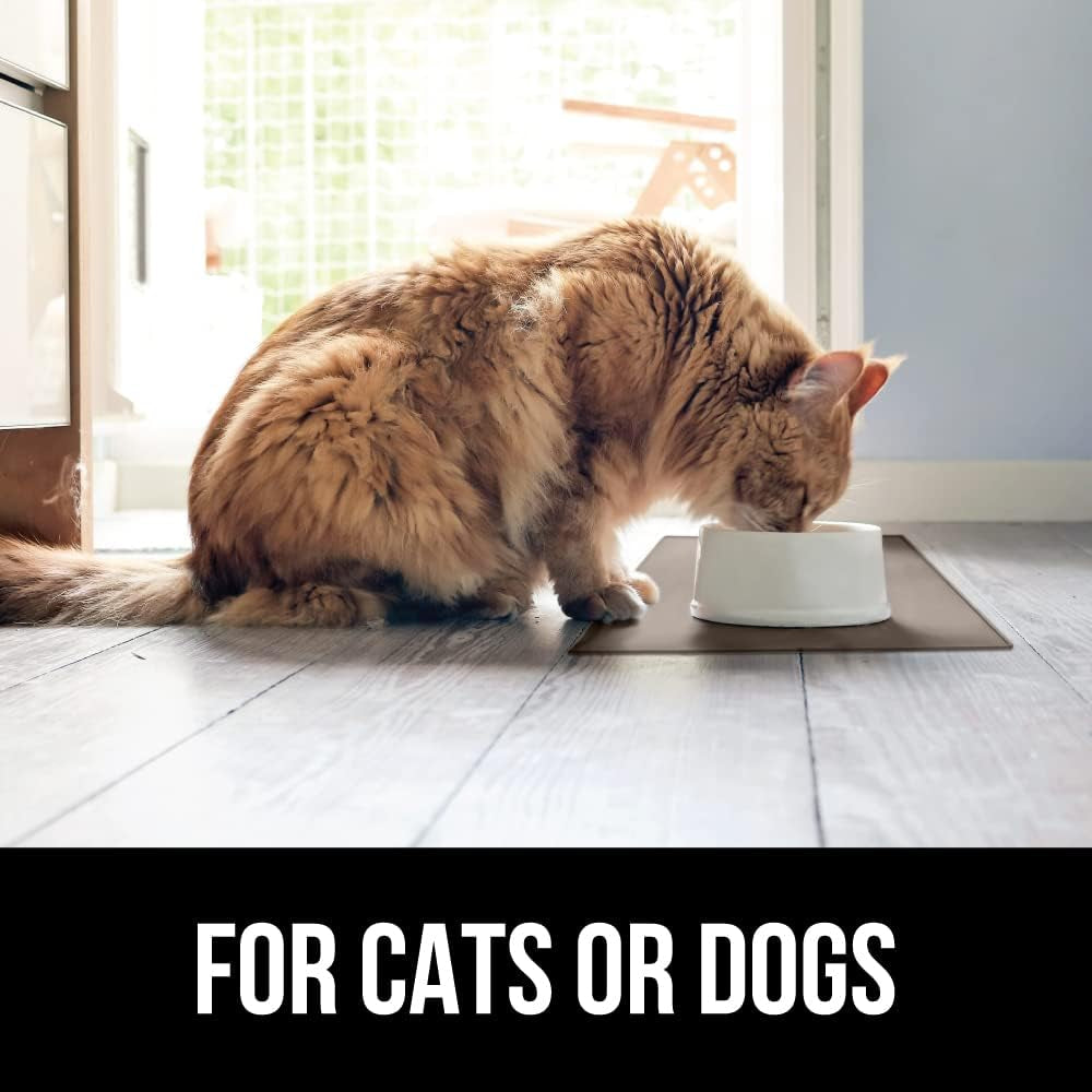 100% Waterproof Raised Edge BPA Free Silicone Pet Feeding Mat, Dog Cat Food Mats Contain Spills Protects Floors, Placemats for Cats and Dogs Water Bowl, Pets Accessories 16X10, Beige