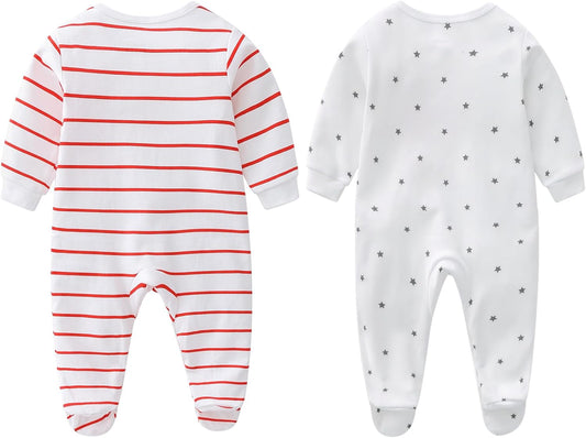 2-Pack Baby Clothes Newborn Bodysuits I Love Daddy &Mummy Romper, Cotton Footed Pajamas for Baby Boys and Girls