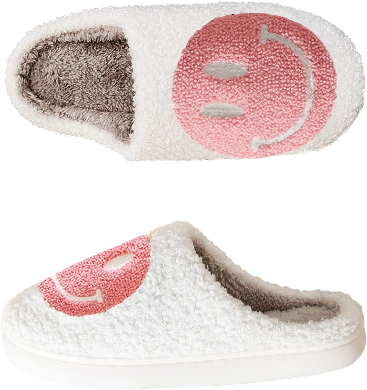 Smile Face Slippers for Women Happy Face Slippers Retro Soft Plush Warm Slip-On Slippers, Cozy Indoor Outdoor Slippers