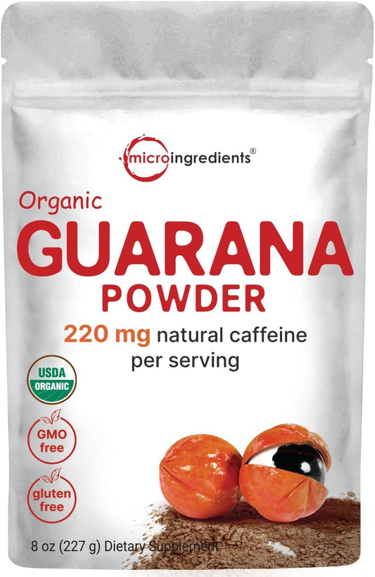 Organic Guarana Powder 1,000Mg per Serv, 8 Ounces | 220Mg Natural Caffeine Energizer, Brazilian Herbal Extract, Raw, Bulk Superfood, Coffee Substitute, Vegan Friendly, & Non-Gmo